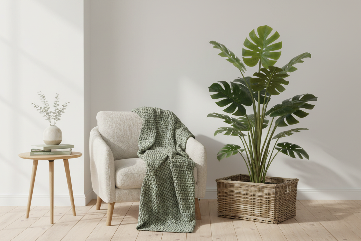 Cesto Mimbre con Monstera